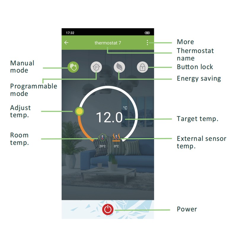 Thermostat with WIFI Voice Control Timed Programmable Slider LCD Negative