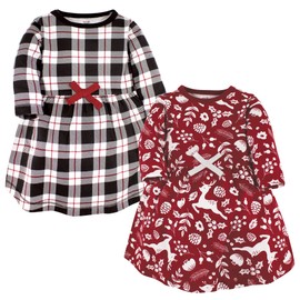 Touched by Nature Baby Girls Dresses Infant And Toddler Organic Cotton Short-Sleeve Long-Sleeve Red Winter Folk, 3-6 Months, Red Winter Folk, 3-6 Months US