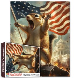 1000-Piece Patriotic Squirrel Jigsaw Puzzle - Waving American Flag & Freedom Design Charging Capitol Hill 27x20 Inches (50x70cm) Premium Art Puzzle for Adults & Teens