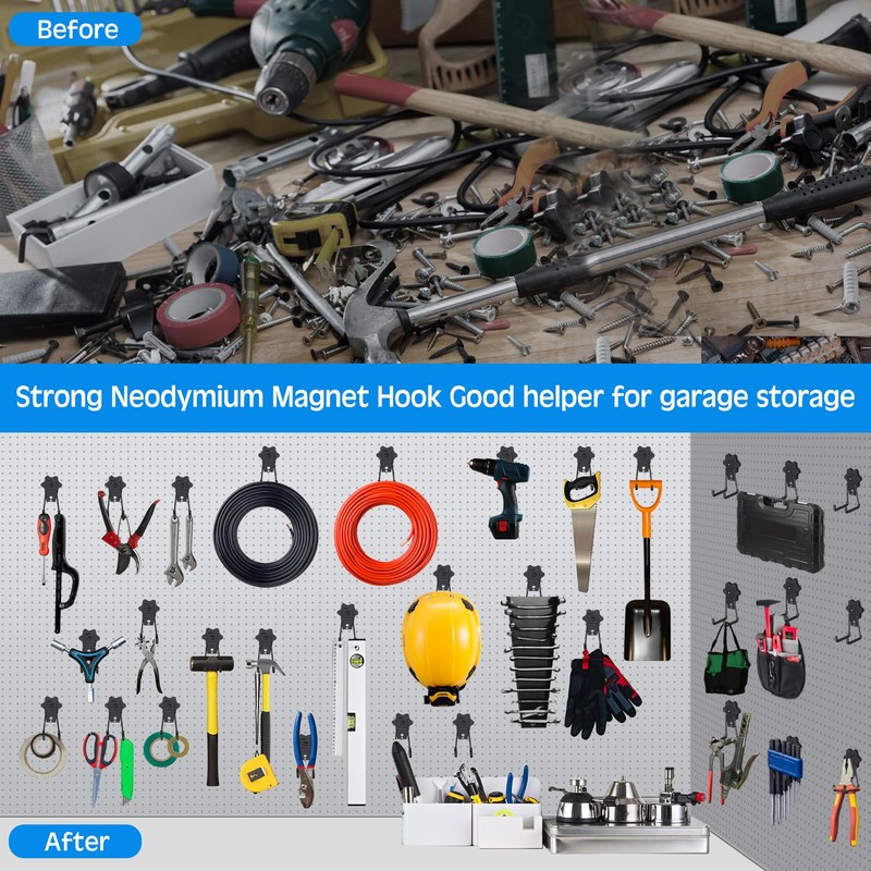 GUNPJONE Strong Garage Magnetic Hooks, 2Pcs Large Heavy Duty Magnetic