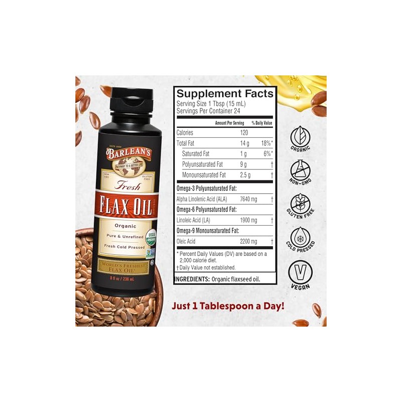 Barlean's Organic Oils Fresh Flax Oil, 12 Ounce by Barlean's