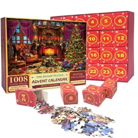 Christmas Advent Calendar Jigsaw Puzzle, 1008 Pieces, 24 Mini Boxes, Santa Claus Holiday Postcards, Home Decor (Q5068)