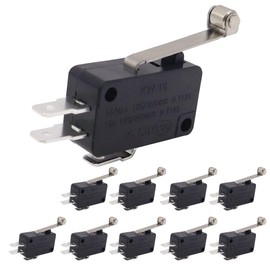 HiSport Micro Limit Switch V-156-1C25 - Compatible with Arduino, Momentary Roller Lever Arm SPDT Snap Action Type 10 PCS
