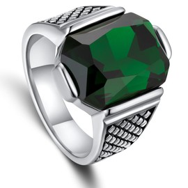 Hyuhav Mens Signet Ring Stainless Steel Silver Rings for Men Women,Emerald/Black Onyx/Ruby/Blue Gemstone Ring Wedding Ring Gift Package, steel, Onyx