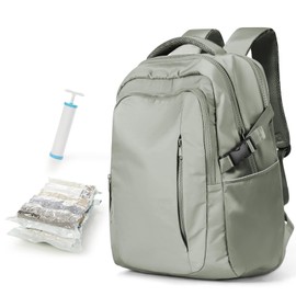 Travel Backpack with 2 Pack Vacuum Bags and Hand Pump, Personal item Backpacks Vacuum Storage Bags for Women Men, Travel Essentials Space Saving Compression Bag for Backpack,Luggage,Suitcase, Green