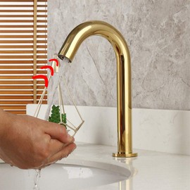 Gold Electronic Automatic Sensor Touchless Faucet Hands Free Bathroom Vessel Sink Taps Deck Mounted