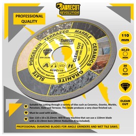 1 x SabreCut SCDC110 110mm (4.3 inch) x 5mm x 22.23mm Bore Continuous Rim Diamond Angle Grinder Circular Saw Blade