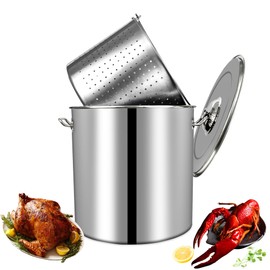 MANNY HOME 24-Quart Stainless Steel Seafood Stockpot with Basket, Crawfish, Crab, Lobster Boil Pot, Shrimp Boil Stock Pot with Strainer, Turkey Fryer Pot,27L,7Gallon