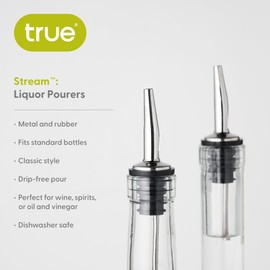 True Liquor Pourers - Stainless Steel Liquor Pour Spout for Liquor Bottles, Wine, Vinegar, Oil, Wine Bottle Spout Cover, Drink Pourer, Bar Accessories - Set of 2, Silver