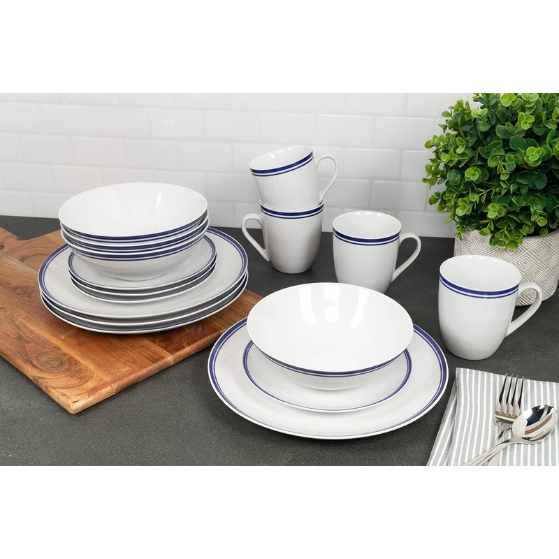 10 Strawberry Street Café Stripe 16 Piece Coupe Dinnerware Set,
