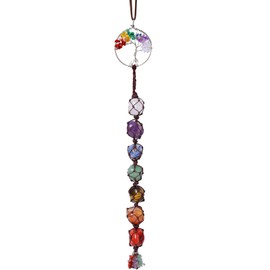 Runyangshi 7 Chakra Tree of Life Car Hanging Healing Crystals Car Hanging Ornament with Chip Stones Tassels Hanging Reiki Meditation Energy Balance Yoga Home Decor Gift