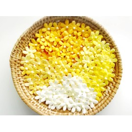 TH Set of 50 Tiny Flower Mixed Tone Yellow White Embellishment with Thread stem Mulberry Paper Flower Size 0.45" Very Small Yellow1 Craft Handmade DIY Scrapbook for so Many Card Craft Projects