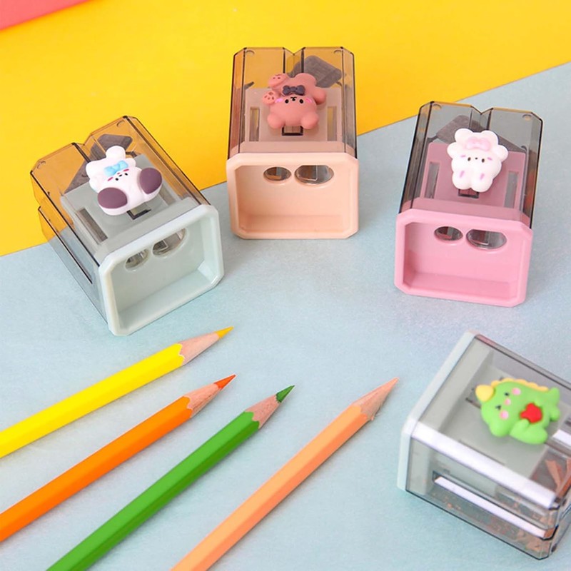 2pcs Creative Cute Cartoon Double Hole Pencil Sharpener, Student Hand