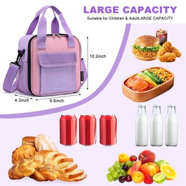 Kuosdaz Lunch Box for Kids, Large Double-Insulated Lunch Bag for Girls, Cooler Bag Back to School Thermal Reusable, Cute Preppy Students Lunch Tote Pail with Water Bottle Holder, Pink & Purple