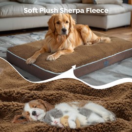 Veehoo Washable Dog Beds Large Sized, Deluxe Plush Sherpa Dog Bed for Crate with Removable Cover & Waterproof Inner Liner, Large Pet Bed with Nonslip Bottom