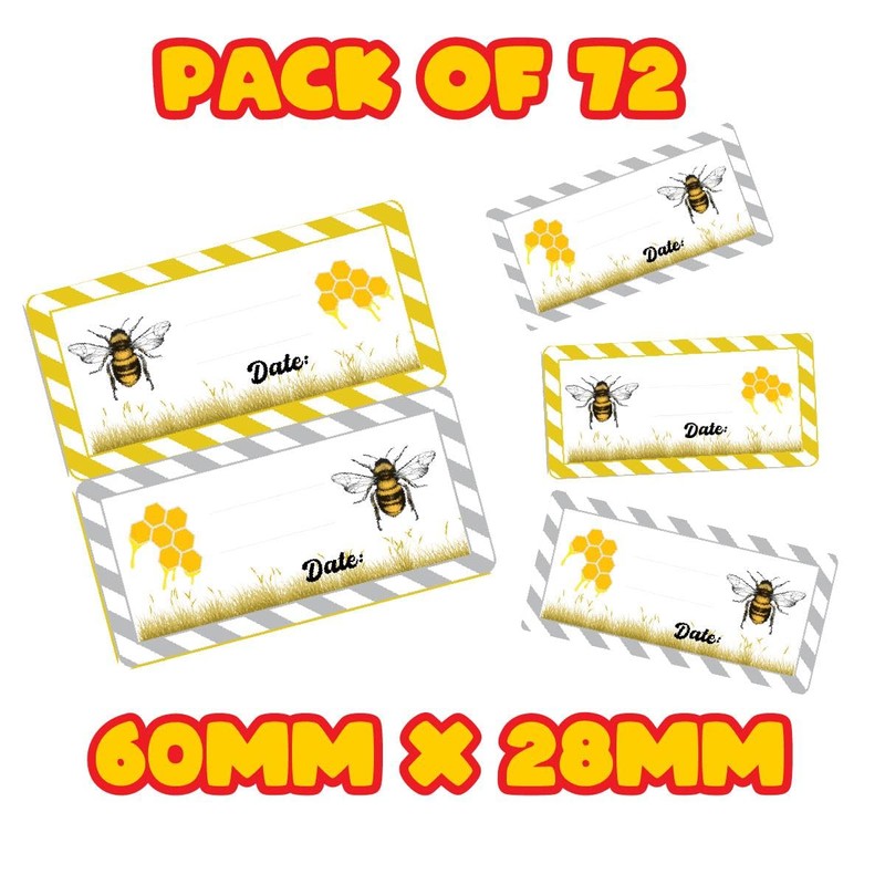 72 Honey Bee Jar Labels, Food Jar Sticker 60mm x