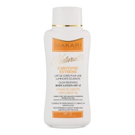 MAKARI Loción Corporal Carotonic Extreme de 17.6oz de la Línea Naturalle – Crema Corporal Aclarante, Tonificante e Hidratante con Aceite de Zanahoria y FPS 15 - Tratamiento Antienvejecimiento y Blanqueador para Manchas Oscuras, Cicatrices y Arrugas del Acné