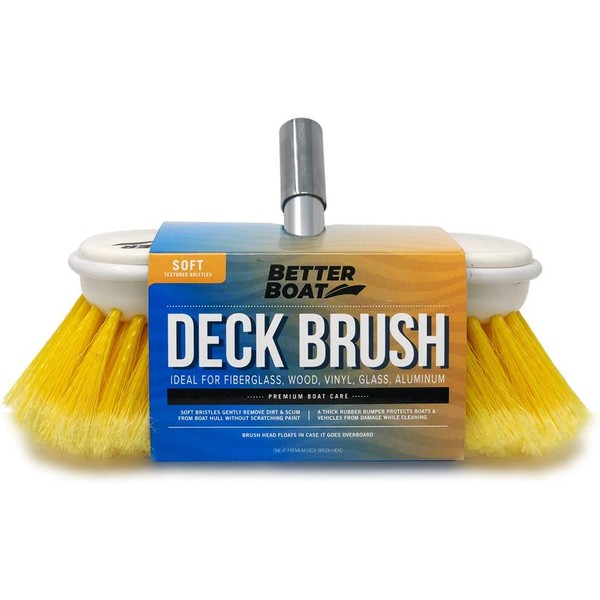 Better Boat Deck Brush Soft Bristle 8" Head Scrub Cleaning with Bumper 3/4" Thread