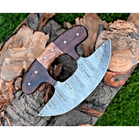Damascus M Ulu Knife Custom Hand Made Alaskan Pizza Cutter / Forged Damascus Steel 1814