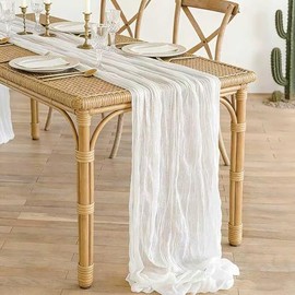 2PCS 90CM×300CM Blanco Camino de Mesa，Pie de Mesa，Camino de Mesa Elegantes ，Bodas, Decoración de Restaurantes (Blanco)