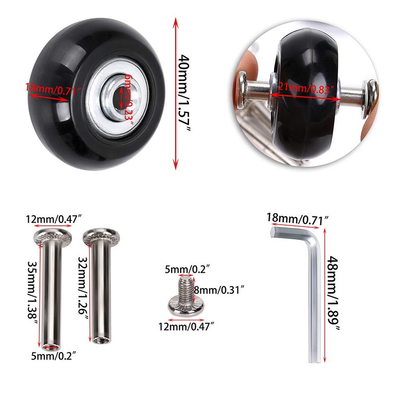 OwnMy 40mm x 18mm Luggage Suitcase Replacement Wheels, Rubber Swivel