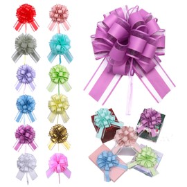 Large Gift Bow, Pack of 12 Colourful Gift Bow with Metallic Gift Ribbons, Gift Bows Large, Pull Bow Diameter 18 cm, Pull Bows, Decorative Bows for Packaging, Wedding, Birthday, Christmas