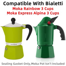 [UPGRADED] Sealing Gasket for Bialetti Rainbow 3 Cups & Moka Express Alpina 3 Cups Iconic Stovetop Espresso Maker - 6 PCS Replacement Food Grade Silicone Seal Ring for Aluminum Coffee Moka Pots
