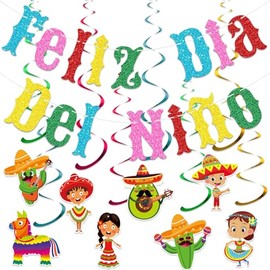 Feliz Dia Del Niño Decoraciones, colorido cartel del día del niño de México, 8 remolinos colgantes de diámetro del niño, decoraciones de fiesta del día del niño mexicano, fiestas de fiesta, aula