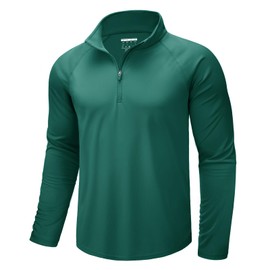 CRYSULLY Men's 1 4 Zip Running Shirts Pullover Long Sleeve Summer Clothing Performance Active Shirts Emerald Green S