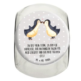 Mr. & Mrs. Panda Bonbonglas Pinguin Liebe L 870ml - Geschenk, verliebt, Snackdose, Geschenk Freundin, Aufbewahrungsdose, Kaffeedose, Liebesspruch,
