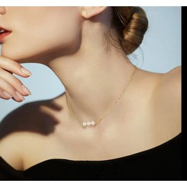 Freshwater Cultured Pearl Chain Choker Necklace Statement, 925 Sterling Silver, Dainty Jewelry Gift for Her Mother Wife Girlfriend (Dainty Triple Pearl)