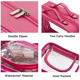HBselect TSA Approved Toiletry Bag, Clear Makeup Bag Travel Toiletry Bag for Women Girls, Portable Waterproof LMakeup Bag Organizer Cosmetic Bag Travel Accessories Essentials (Large Rose Red)