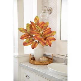 Artificial Magnolia Fall Leaves Stem Fake Autumn Foliage Branches Leaf for Home Kitchen Farmhouse Vase Thanksgiving Table Centerpieces Party Decor Yellow