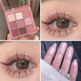 Pink Eyeshadow Palette - 9 Colour Vibrant Glitter Matte & Shimmer Eye Shadows, Bright Eye Make-Up, Long Lasting & Highly Pigmented Pink Eyeshadow, for Bold & Bright Looks