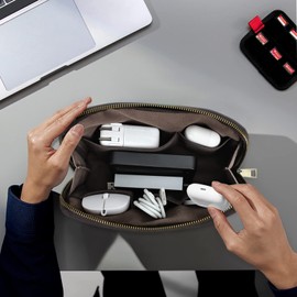 Contacts Crazy Horse Leather Travel Electronic Organizer Cables Chargers Accessories Storage Case Holder Clutch Bag