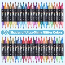 96 Colores Glitter Plumones Doble Punta Pencil 48 Marcadores para Tarjetas, Artesanía de bricolaje, Doodle, Escritura, Libros para colorear para...   