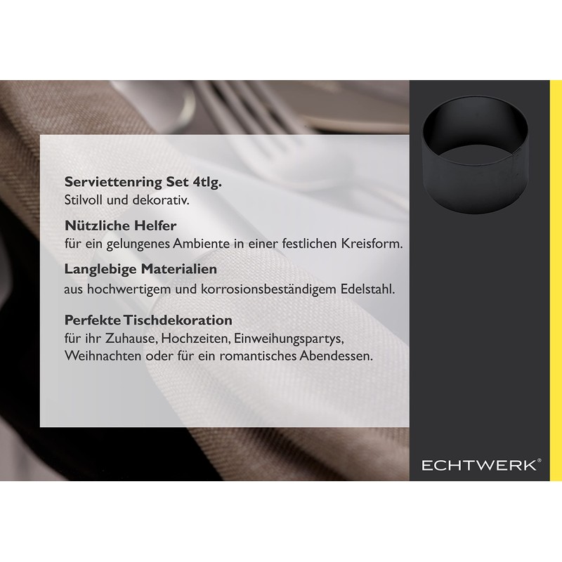 Echtwerk 4 Piece Stainless Steel Napkin Ring Set Black Edition