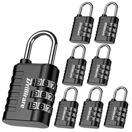 Brillirare 8 Pack Combination Lock, 3-Digit Waterproof Keyless Padlock, Zinc Alloy Outdoor Resettable Travel Luggage Locks for Backpack, Gym Locker, Hasp, Fence, Gate, Case, Toolbox-Black