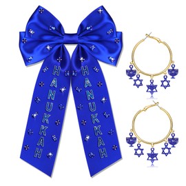 Hanukkah Hair Bows for Women Chanukah Star of David Menorah Dreidel Hair Bow Clips Blue Jeweled Satin Alligator Clips Hair Barrettes Hanukkah Jewish Hair Accessories Festival Gifts