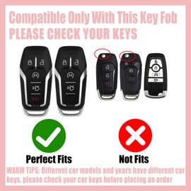 Rayslesan Sparkly Key Fob Cover with Cherry Keychain, Bling TPU Smart Key Case for Women, Compatible with Ford Fusion (Mondeo) Mustang F150 Edge Explorer,Lincoln MKZ MKC MKX (5-Button, Gold Red)