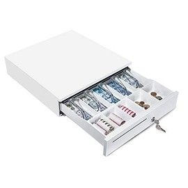 MUNBYN White Cash Drawer, 16" Heavy Duty Cash Register for Point of Sale (POS) System, 5 Bill/5 Coin, Removable Coin Tray, RJ11/RJ12 Interface 2 Key-Lock, Works for Square Business, Money Drawer