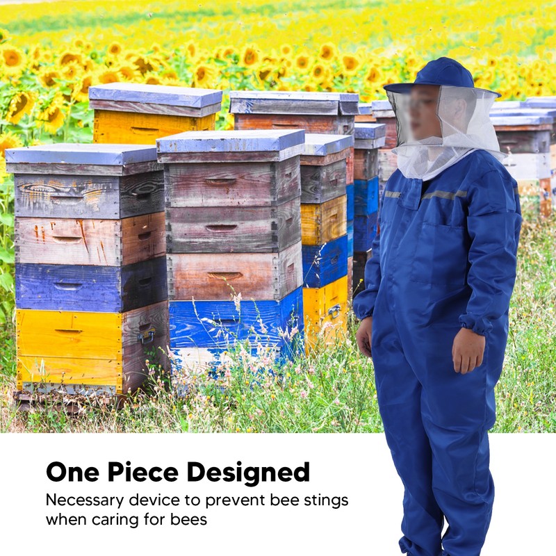 Bee Suit Rubber One Piece Designed Blue Unisex Beekeeping Clothing