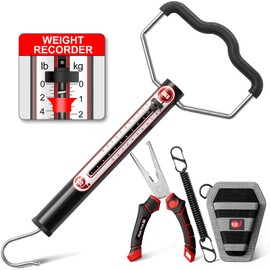 SNAIL TRAIL 20 LB Aluminum Tube Spring Fish Scale & 7'' Split Ring Pliers Kit, Portable Fishing Weighing Gauge with Peak Weight Marker & Zero Reset, Hand Held Hanging Manual Pull Weigher with Hook
