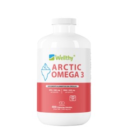 Wellthy Acrtic Omega 3 Softgel 400 Cápsulas. 360mg EPA, 240mg DHA, 100 Dias de Consumo, Hecho en Planta Certificada.