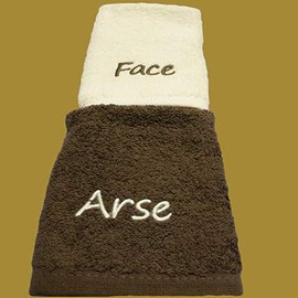 Arse and Face Embroidered Face Cloths (Grey & White)