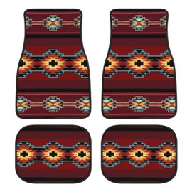 LONSANT Aztec Car Floor Mats Set of 4,Southwest Native American Tribal Aztec Navajo Striped Red Print Vehicle Front Rear Car Floor Carpets Rugs Non-Slip Car Accessories Universal Fit for Car Truck