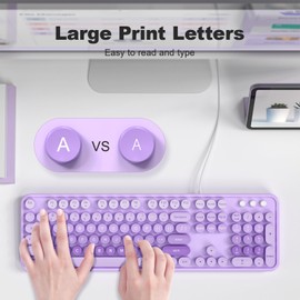 SQMD Wired Computer Keyboard, Colorful Full-Size Keyboard with Round Keycaps, Typewriter Keyboards for Windows, Laptop, PC, Desktop-Purple Colorful