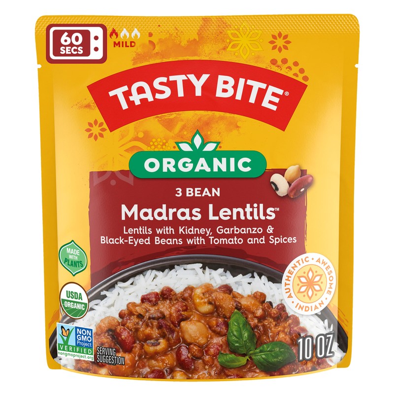 Tasty Bite Organic 3 Bean Madras Lentils, 10 Ounce, Pack