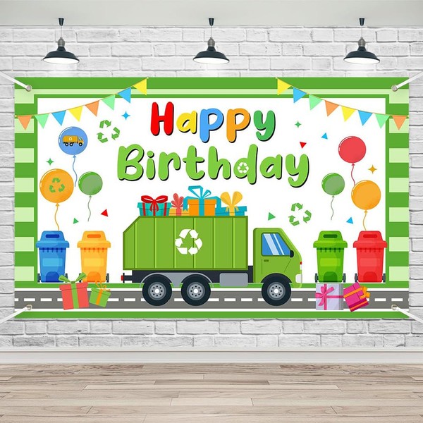 Lofaris Garbage Truck Happy Birthday Banner – Kids' Trash Truck