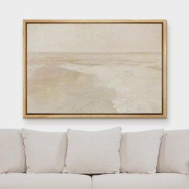 MUDECOR Framed Canvas Print Wall Art Minimalist Desert Landscape Subtle Beige Abstract Horizon Illustrations Fine Art Decorative Zen Country/Farmhouse Retro for Bedroom - 16"x24" Natural